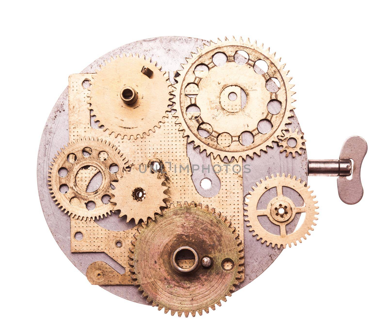 Steampunk details isolated on white. Mechanical clocks details, gears as a fantasy device