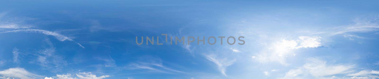 sky panorama with clouds without ground, for easy use in 3D graphics and panorama for composits in aerial and ground spherical panoramas as a sky dome
