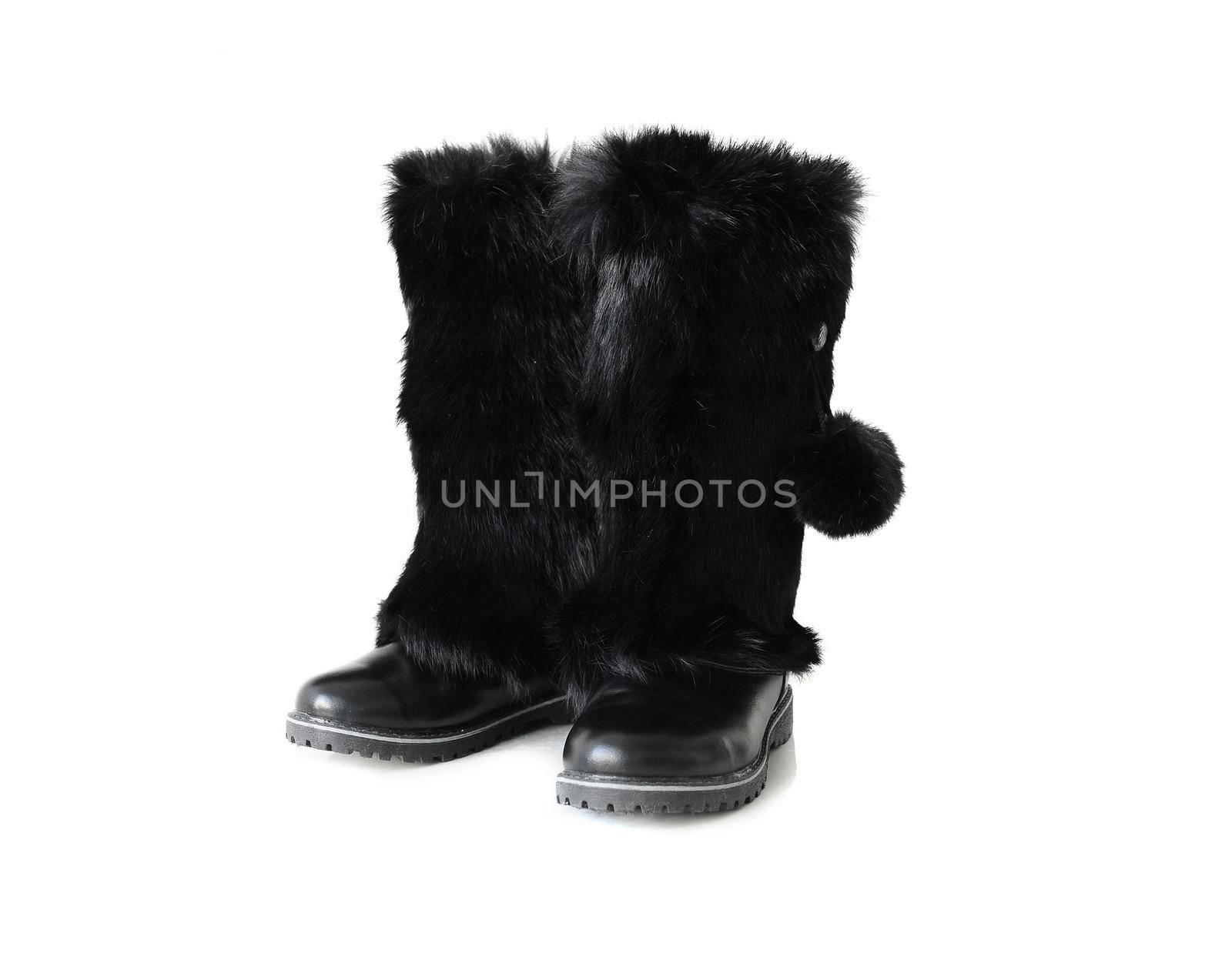 black winter boots with fur by tan4ikk1