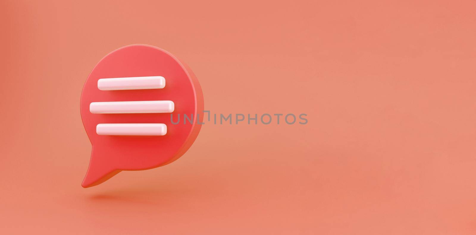 3d red Speech bubble chat icon isolated on orange background. Message creative concept with copy space for text. Communication or comment chat symbol. Minimalism concept. 3d illustration render