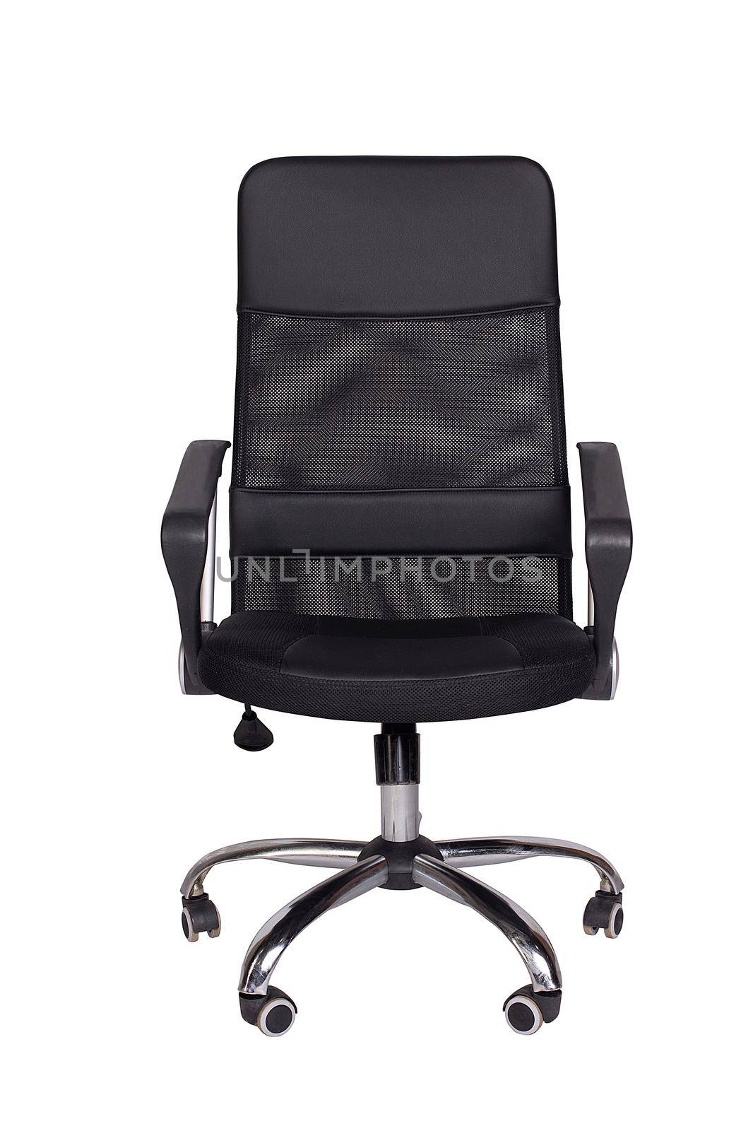 Black office armchair isolated on white background. Front view