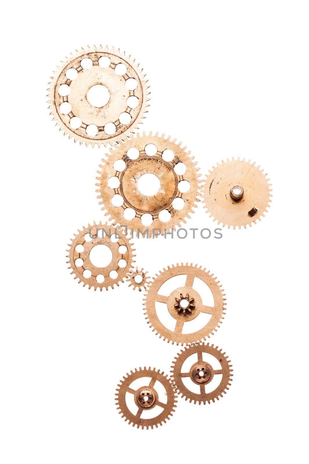 Steampunk details isolated on white. Mechanical clocks details, gears as a fantasy device