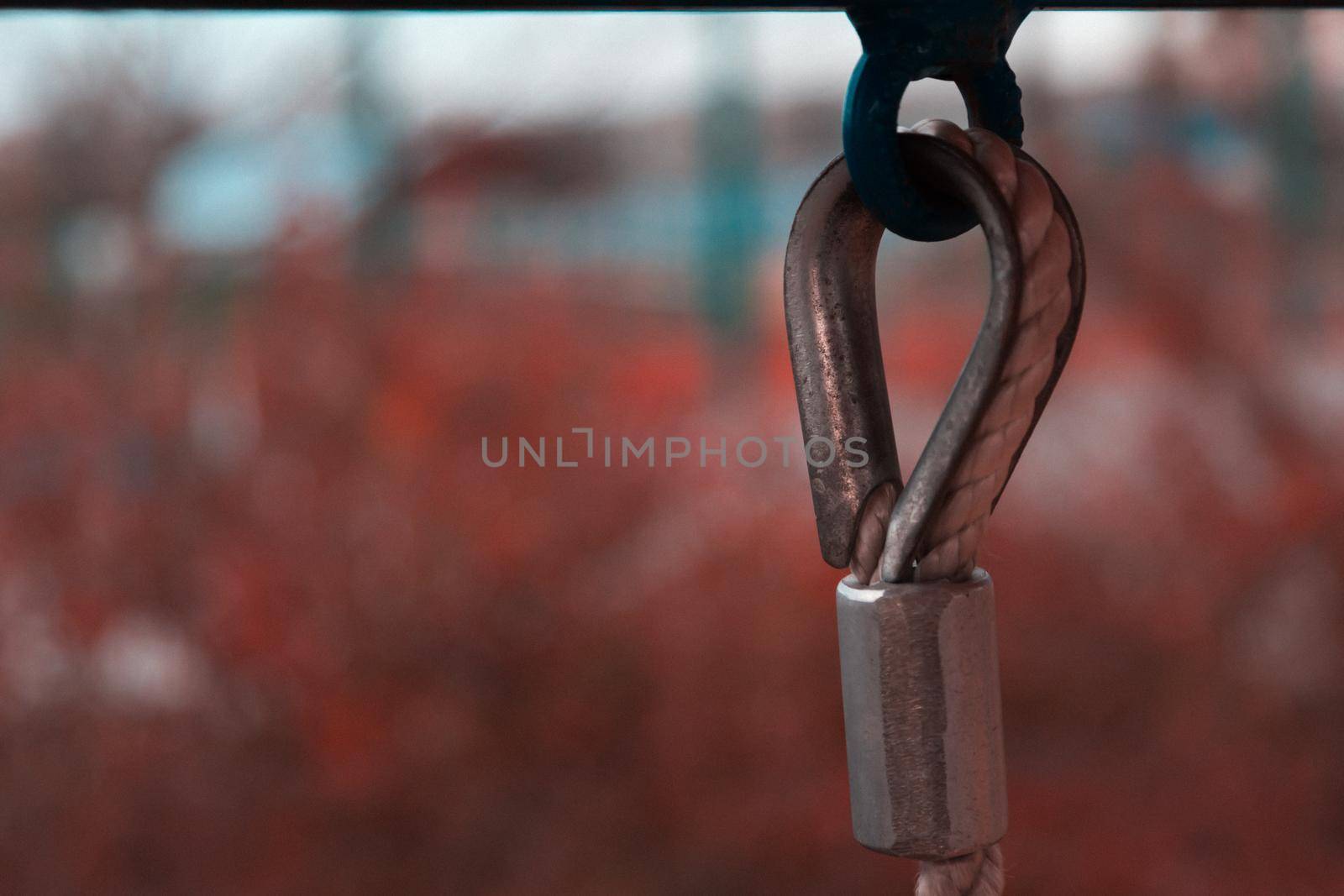 Cable splicing around a thimble. Closeup of a strong rope and thimble.