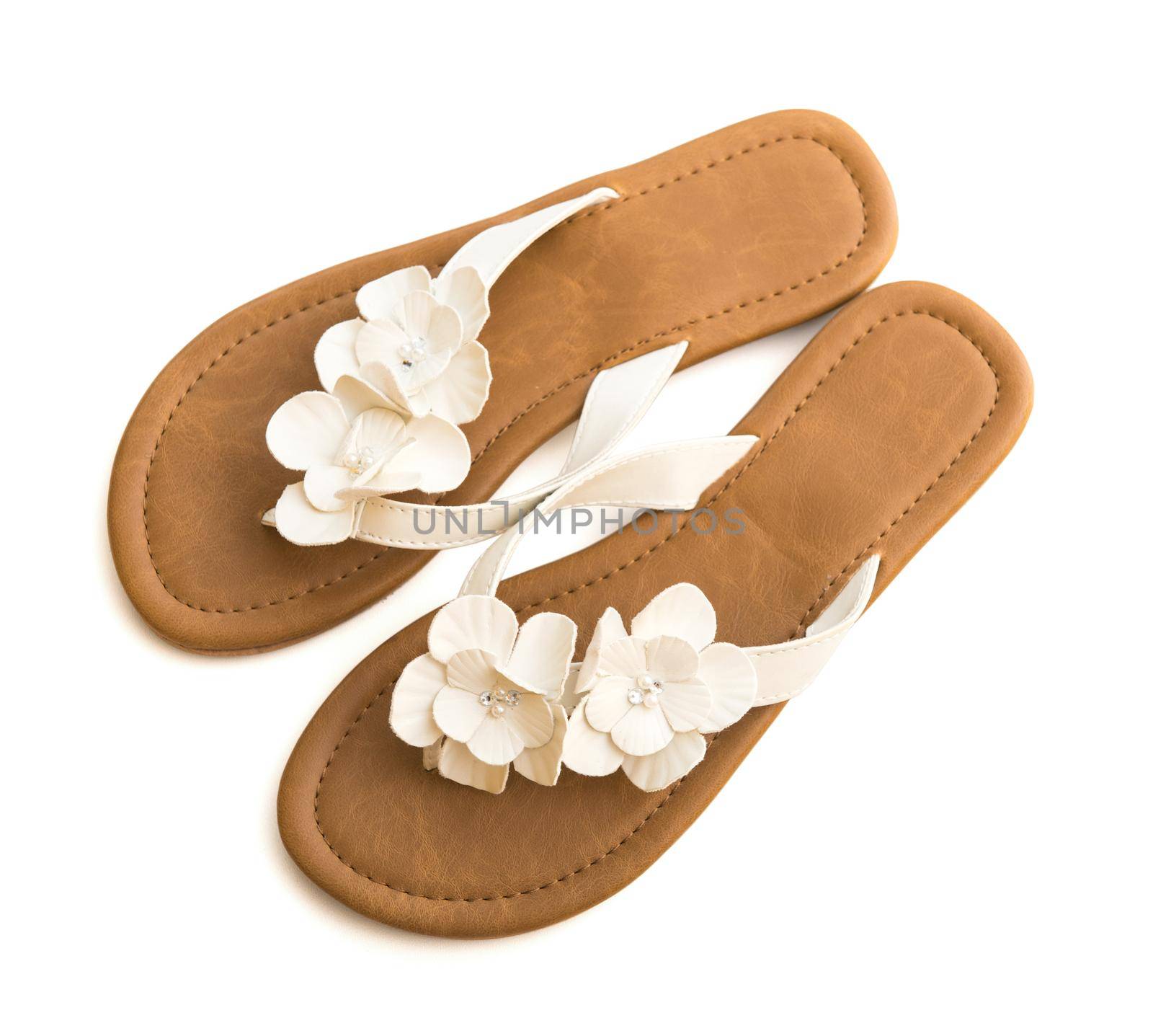 flip-flops with flowers on white isolated