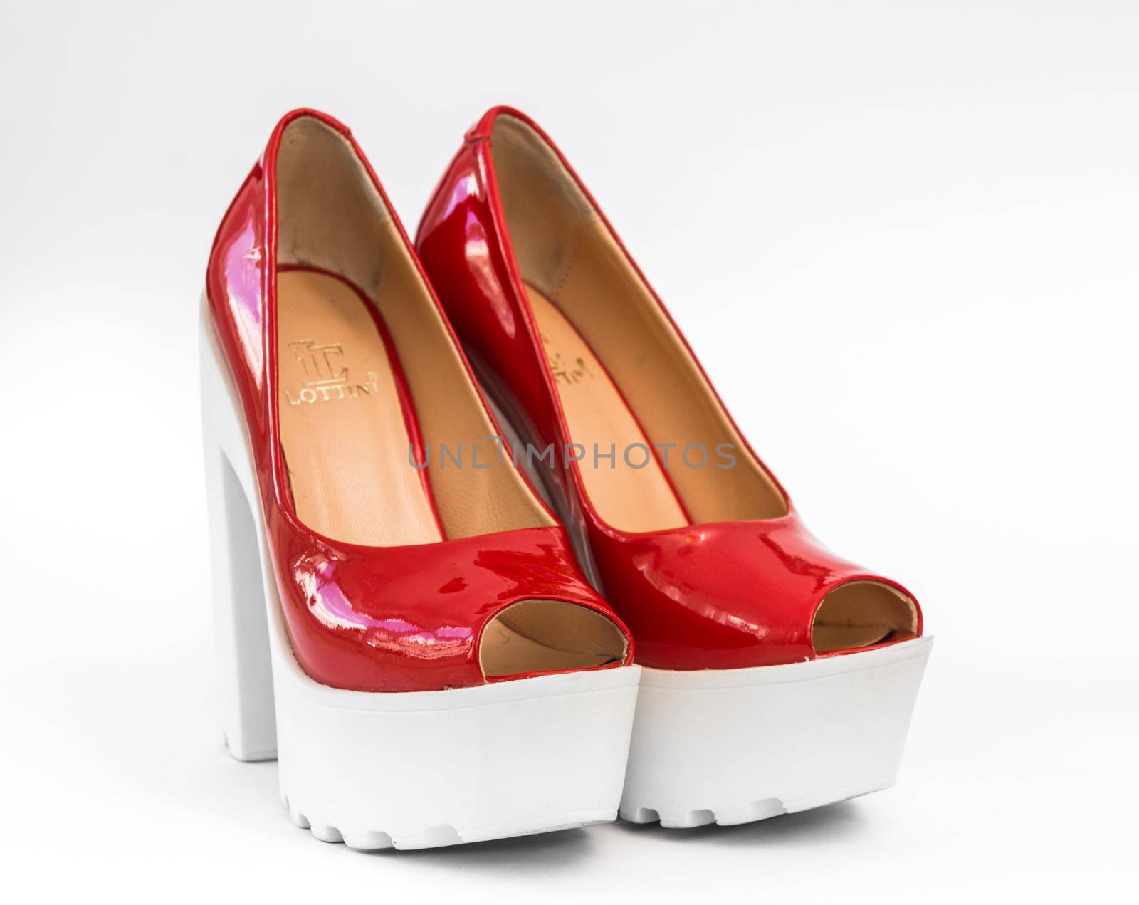 modern red patent leather shoes on white heels by tan4ikk1