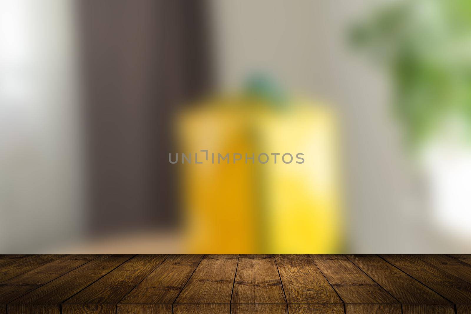 wooden Table and blur background, Christmas background with gift