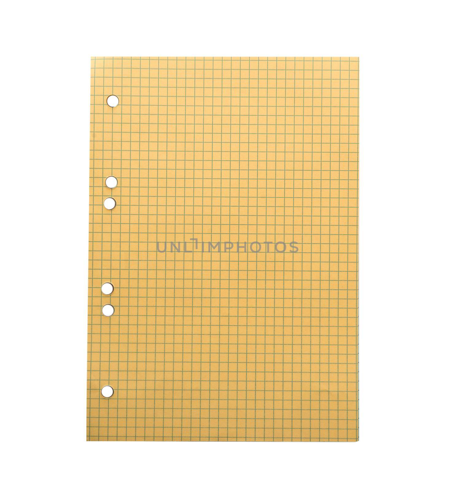 yellow sheet of paper from a notebook into a cell