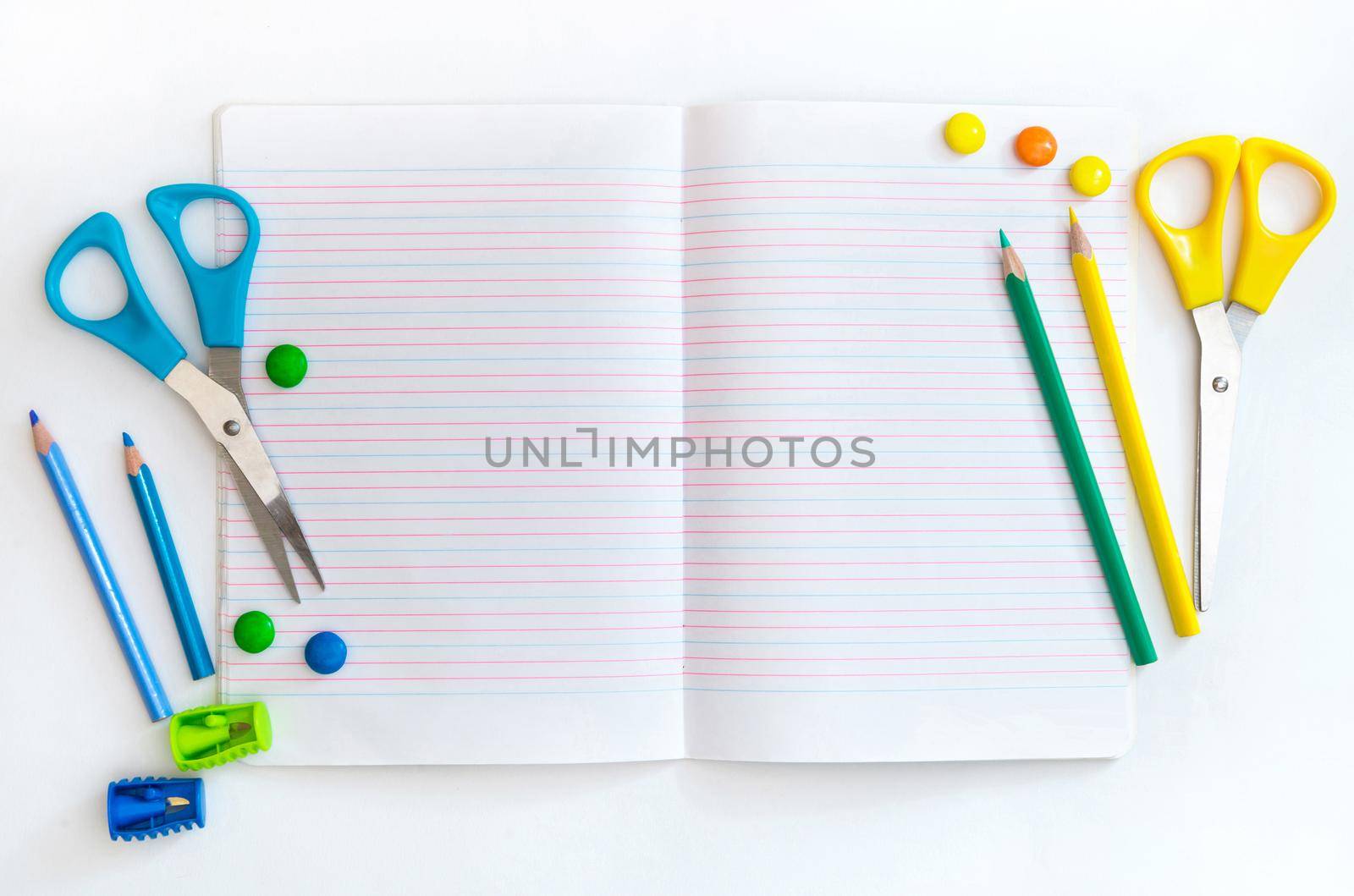 Group of school objects on a white background isolation