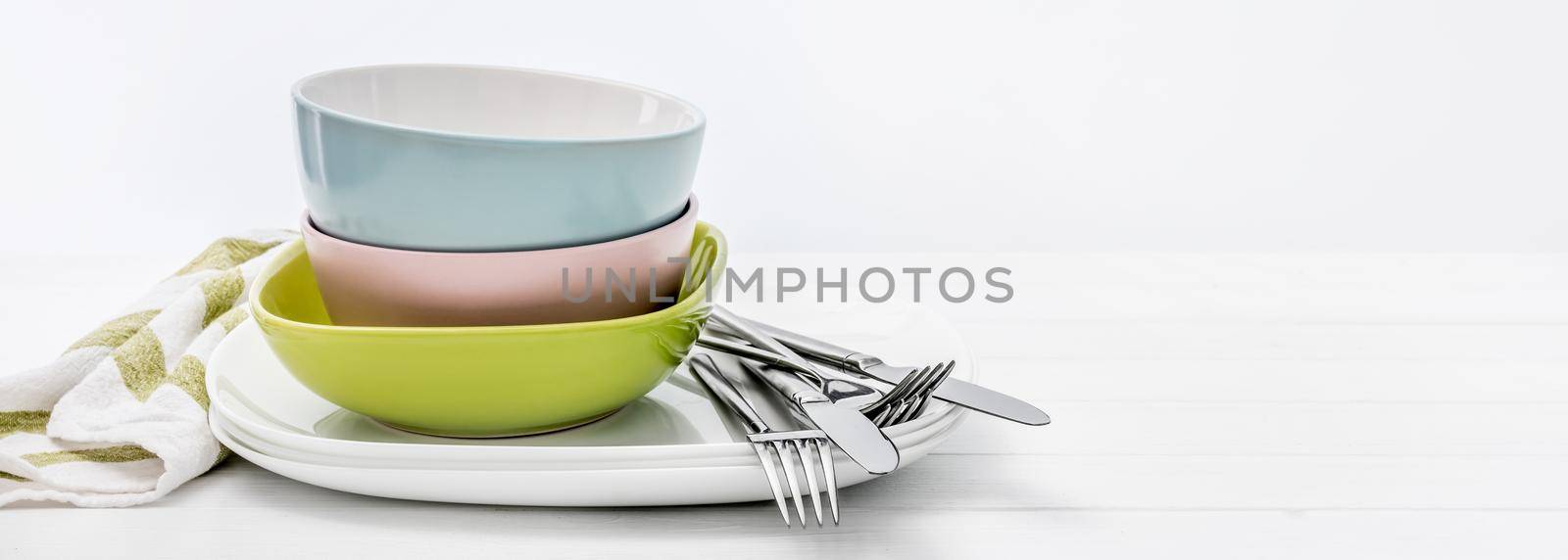 Ceramic bowls with silver cutlery by tan4ikk1