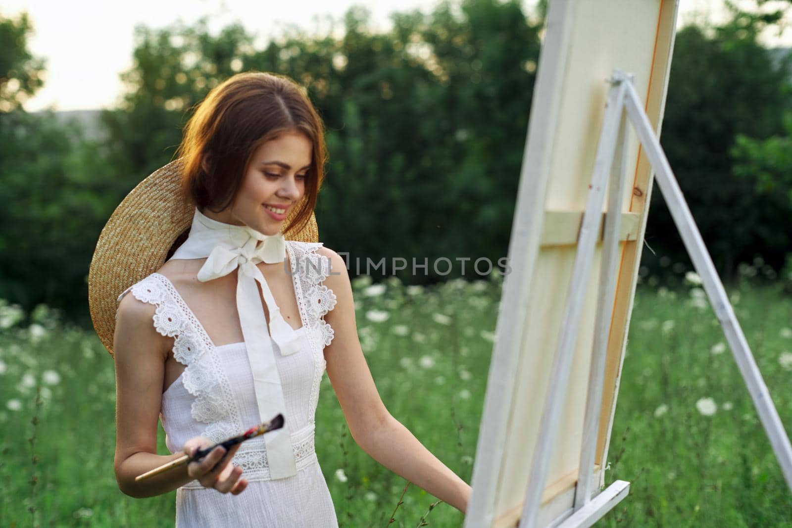 woman artist outdoors landscape creative hobby lifestyle. High quality photo