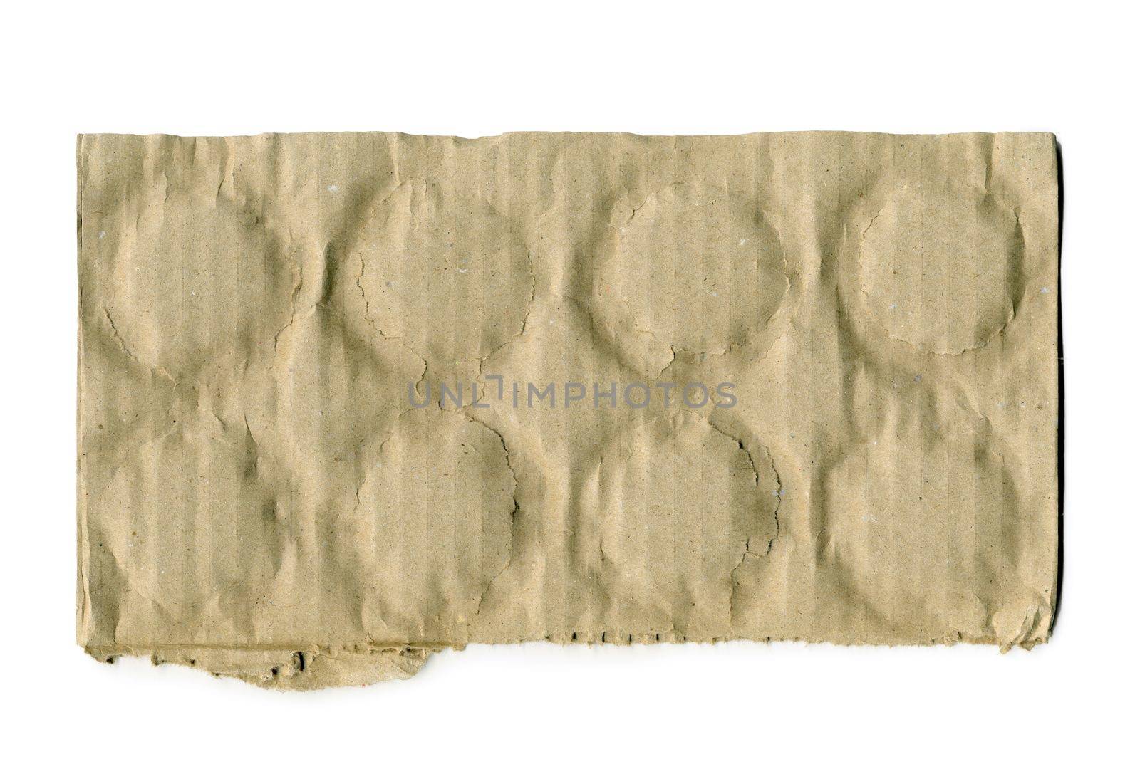 Brown corrugated cardboard torn isolated on white background with place for text