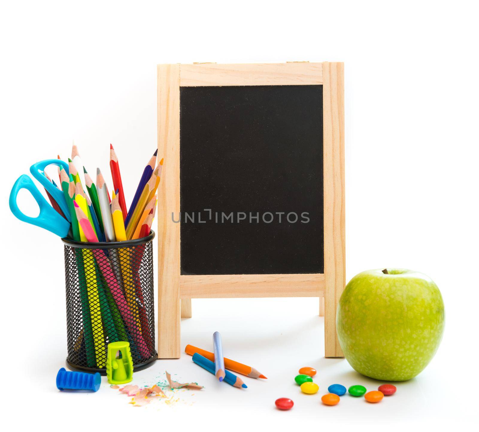 Group of school objects on a white background isolation