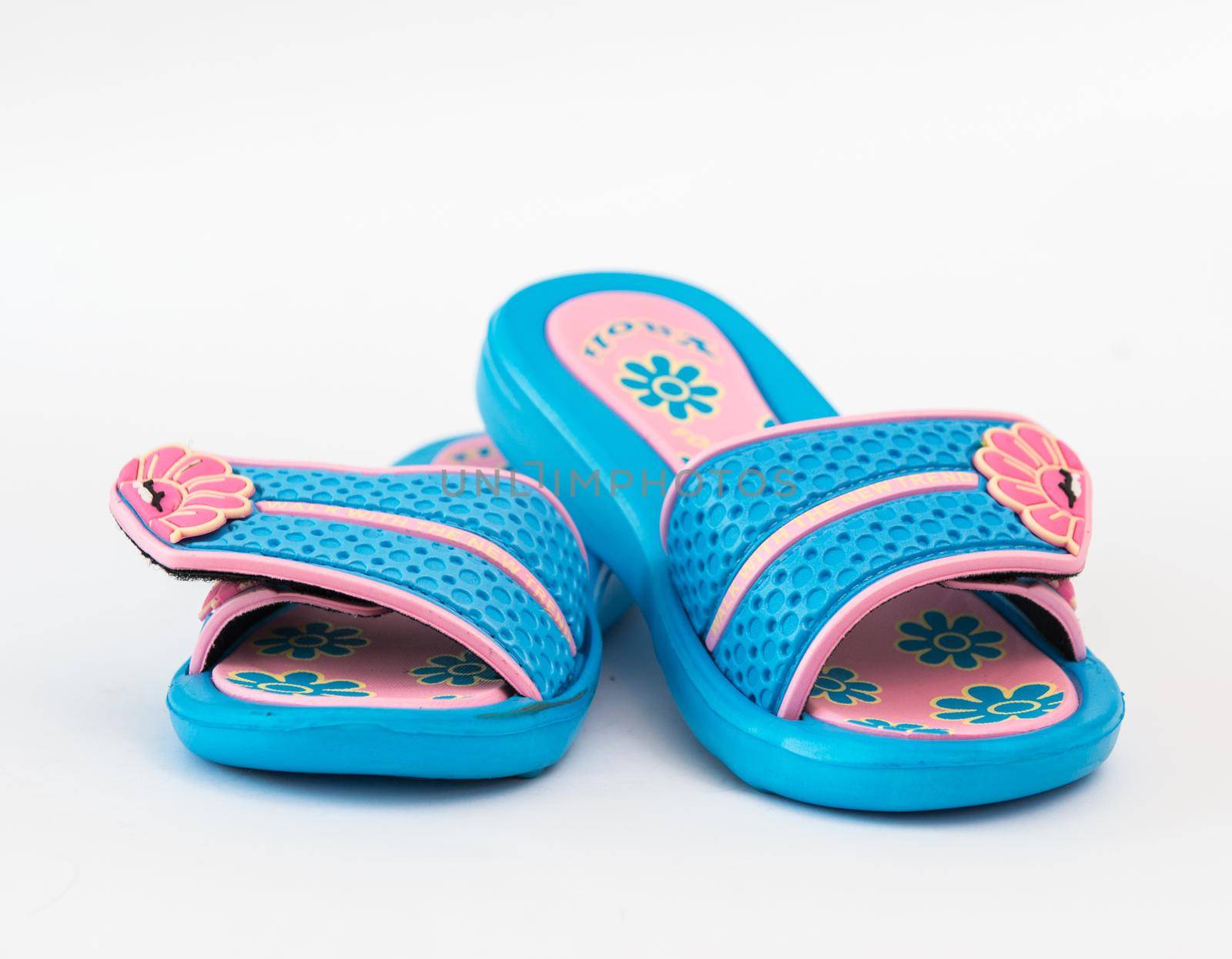 children blue flip flops with pink decoration by tan4ikk1