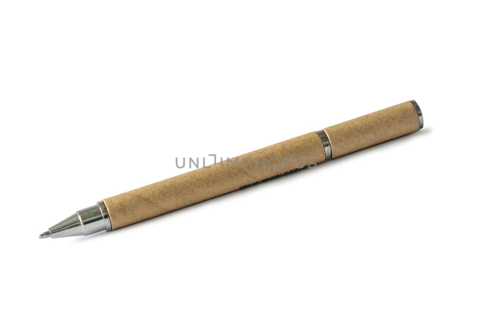 brownn eco pen in carton cover isolated on white background