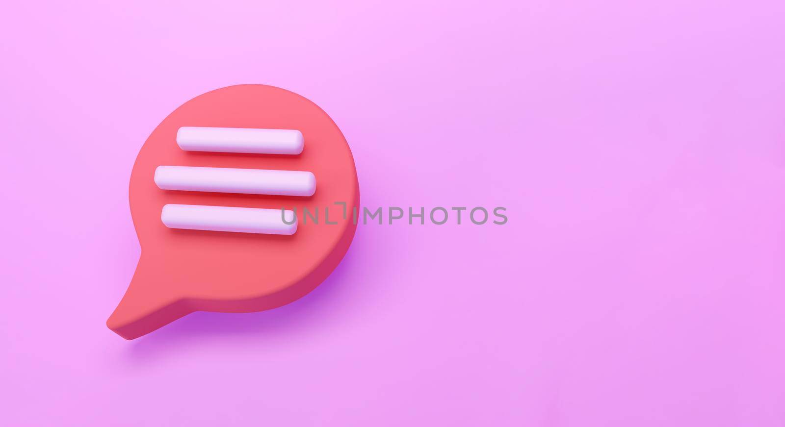 3d red Speech bubble chat icon isolated on pink background. Message creative concept with copy space for text. Communication or comment chat symbol. Minimalism concept. 3d illustration render