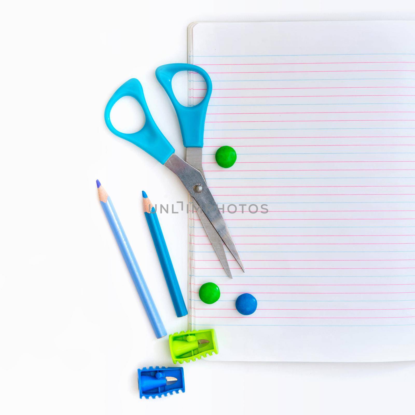 Group of school objects on a white background isolation