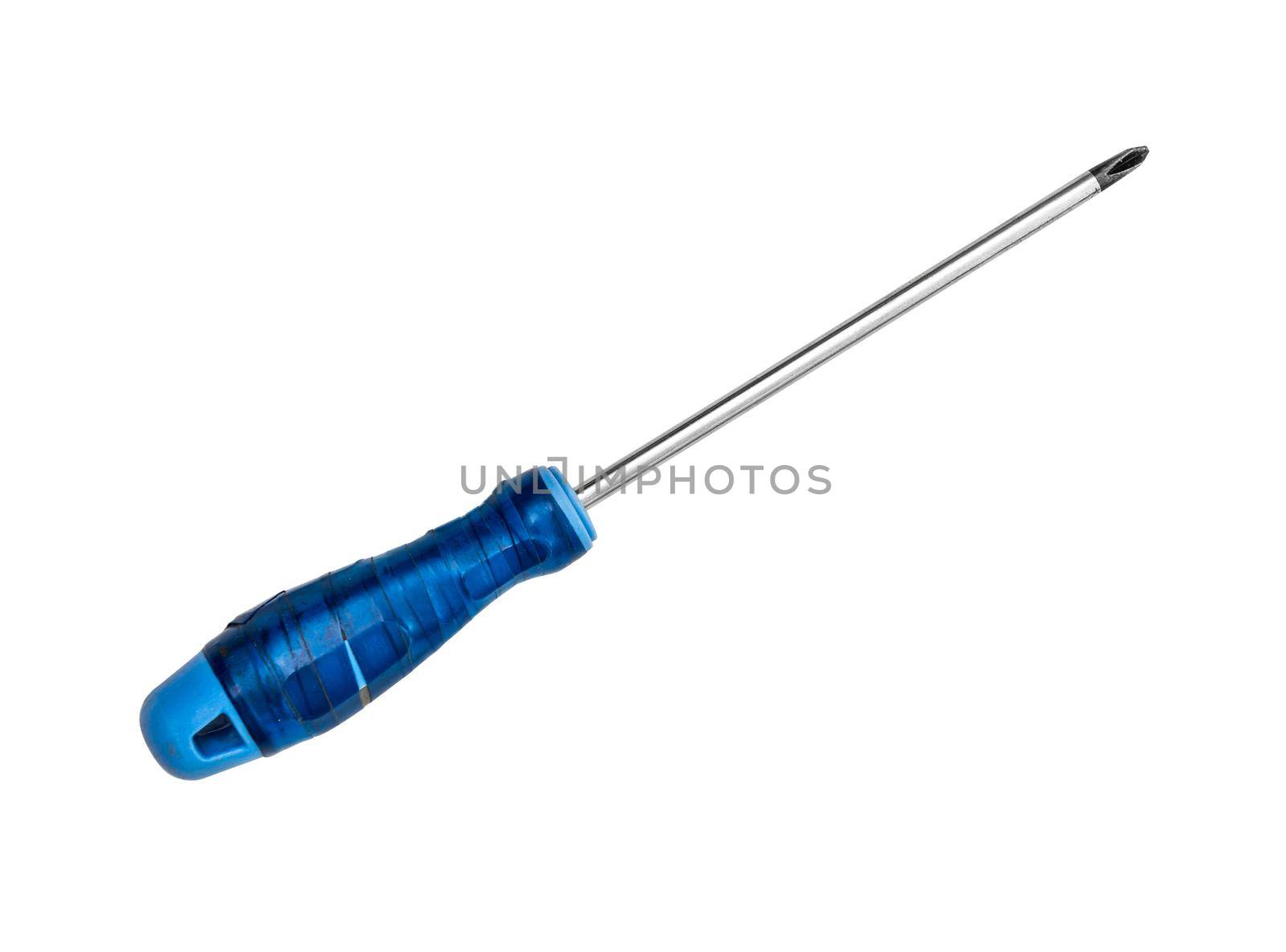 Old blue screwdriver isolated on white background
