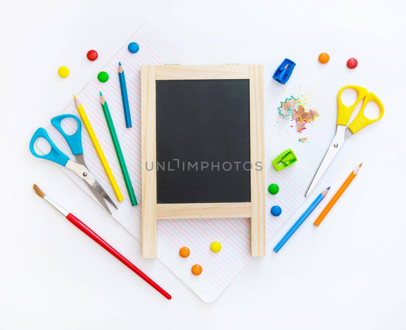 Group of school objects on a white background isolation