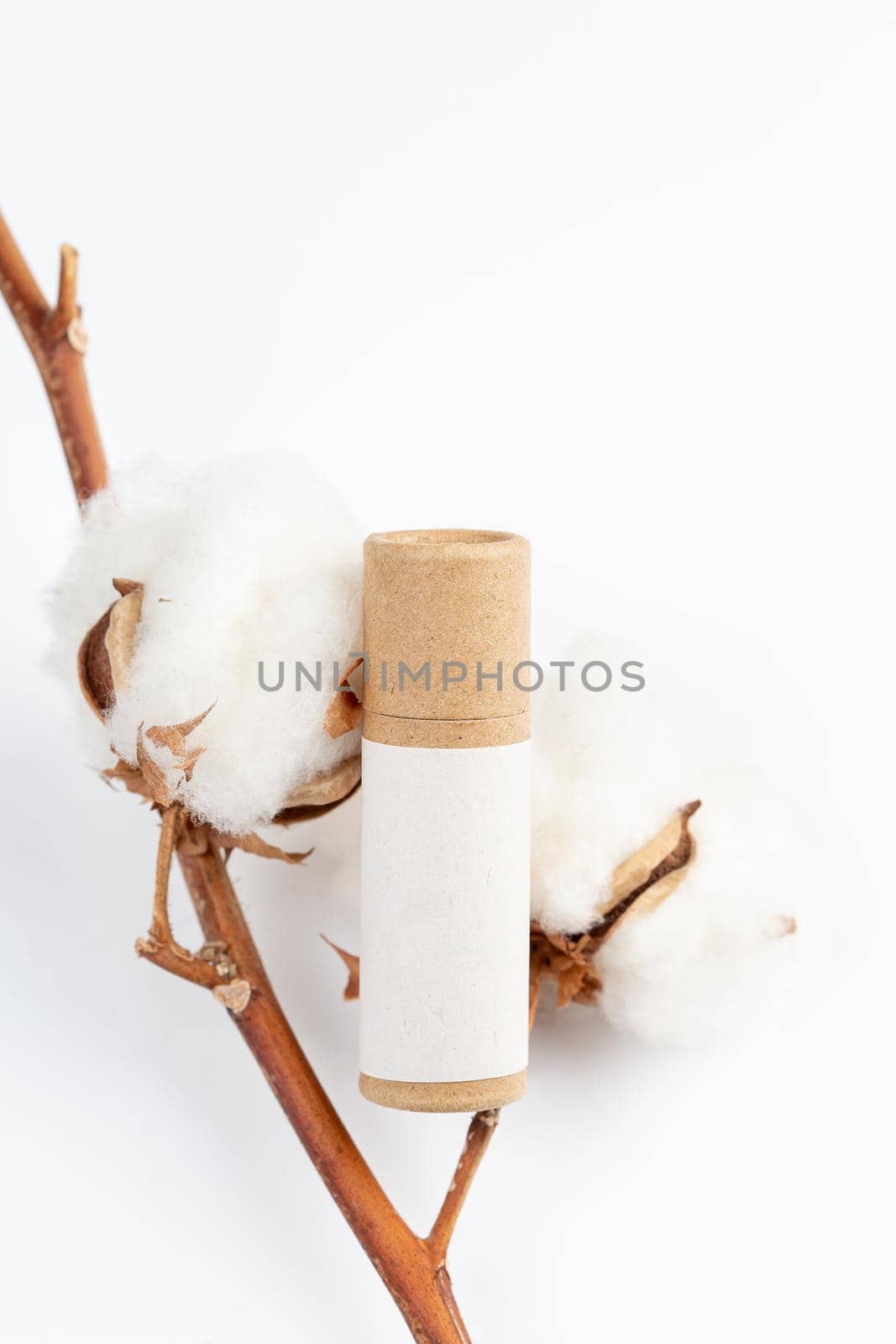 Zero Waste Lipstick packaging. Lip balm tube made of paper. Plastic free make up concept