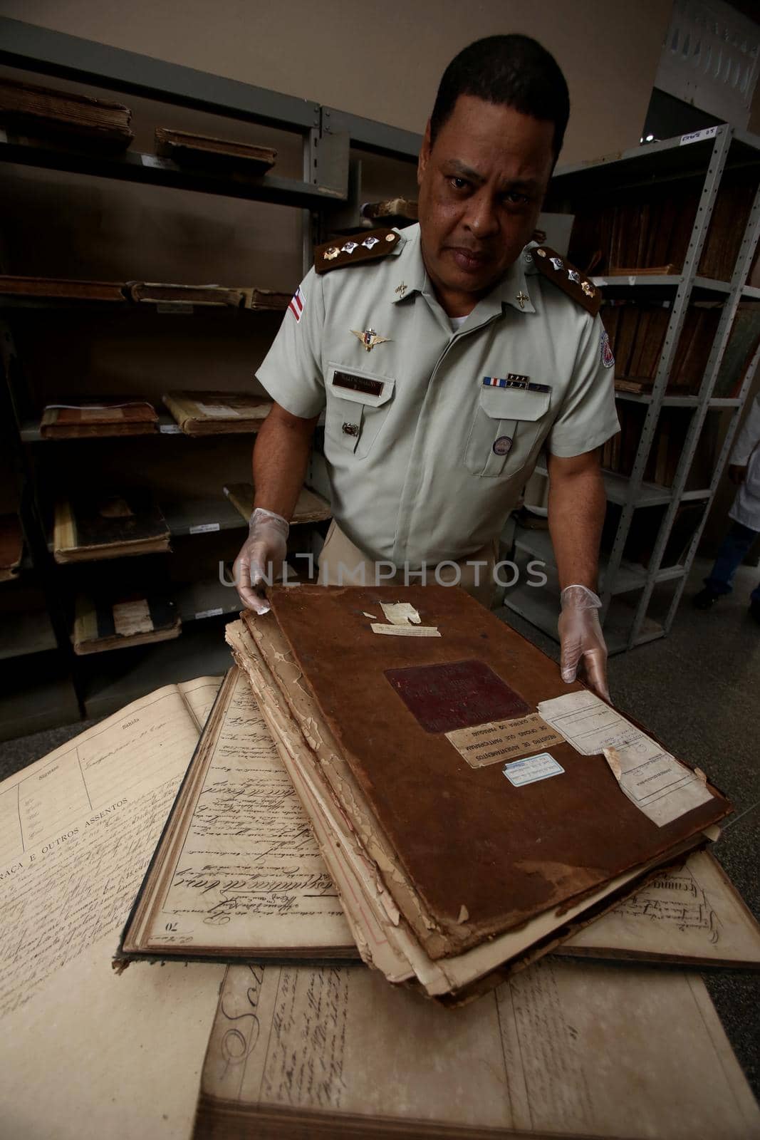 salvador, bahia, brazil - october 18, 2017: Collection of old books from the Military Police of Bahia is seen in the city of Salvador.