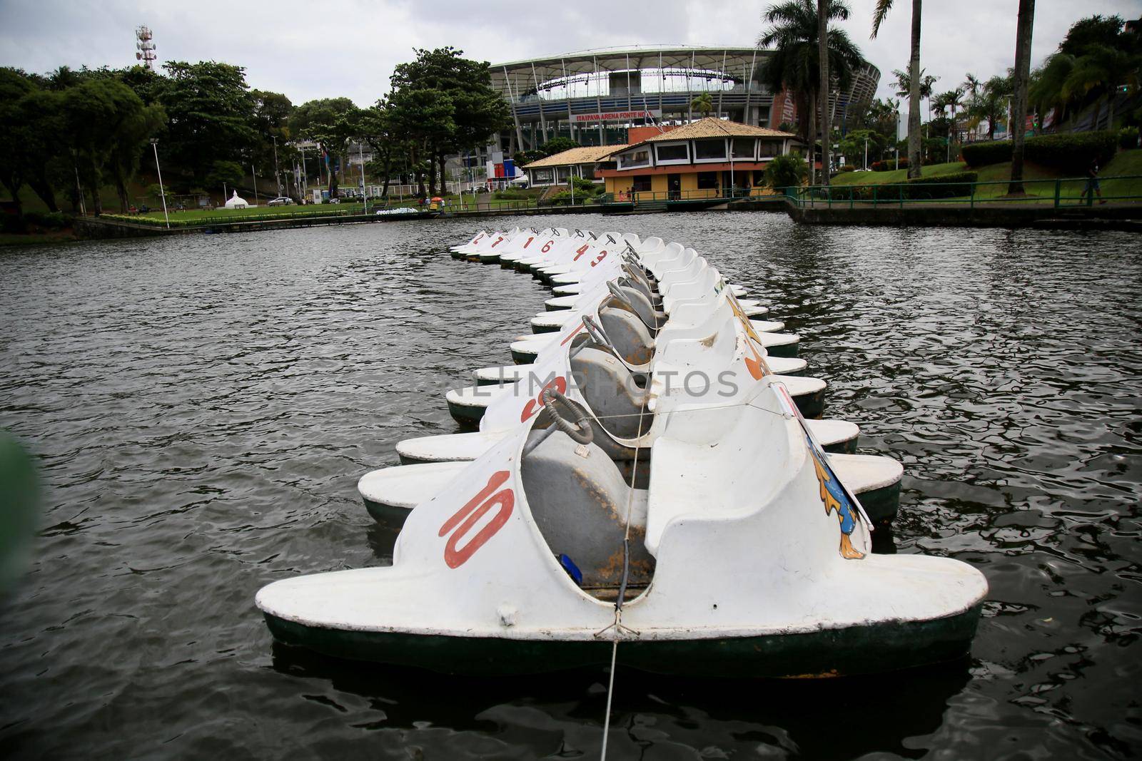 salvador, bahia, brazil - july 23, 2021: Pedal boats are seen in the waters of the Dique de Itororo in the city of Salvador