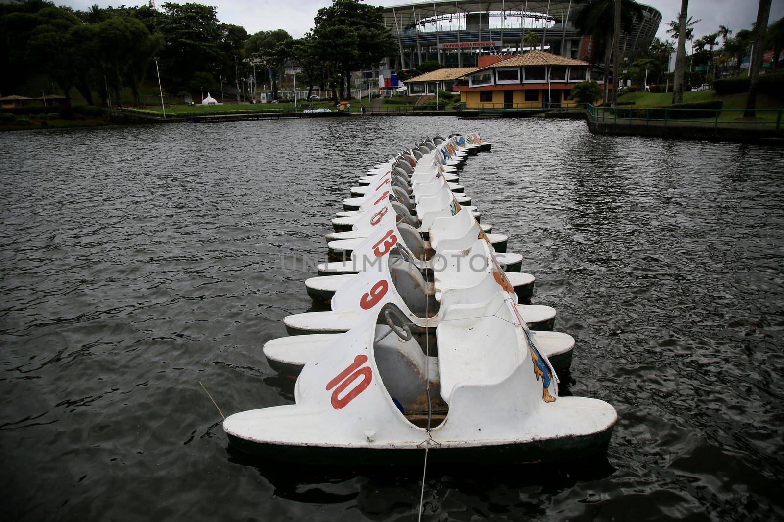 salvador, bahia, brazil - july 23, 2021: Pedal boats are seen in the waters of the Dique de Itororo in the city of Salvador