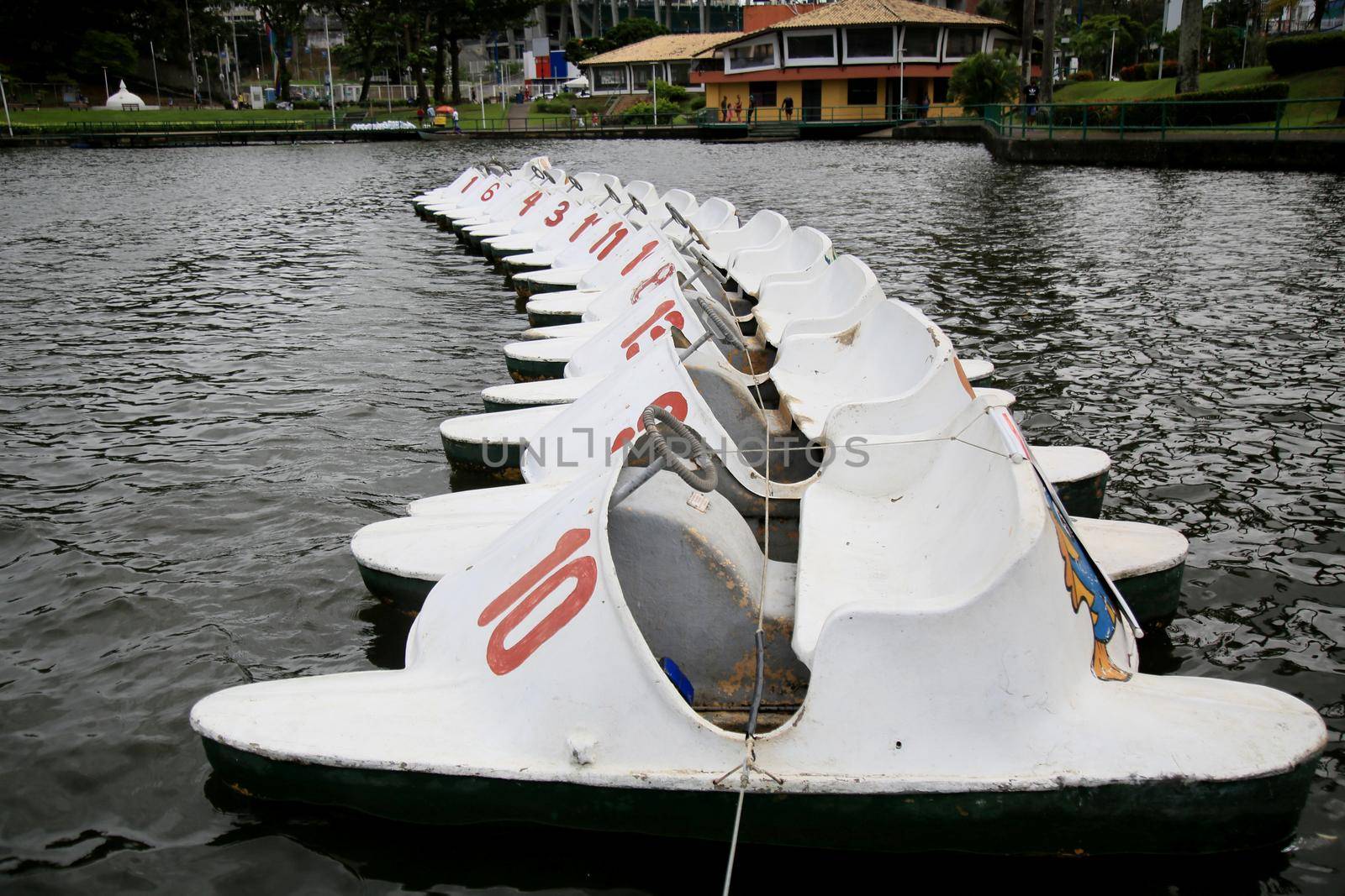 salvador, bahia, brazil - july 23, 2021: Pedal boats are seen in the waters of the Dique de Itororo in the city of Salvador