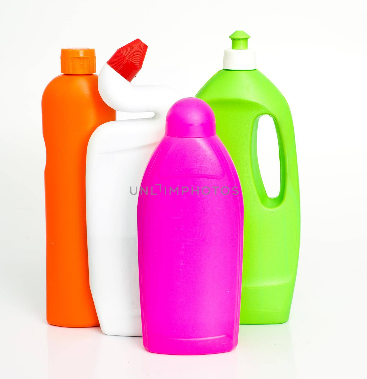 cleaning supplies isolated over white background