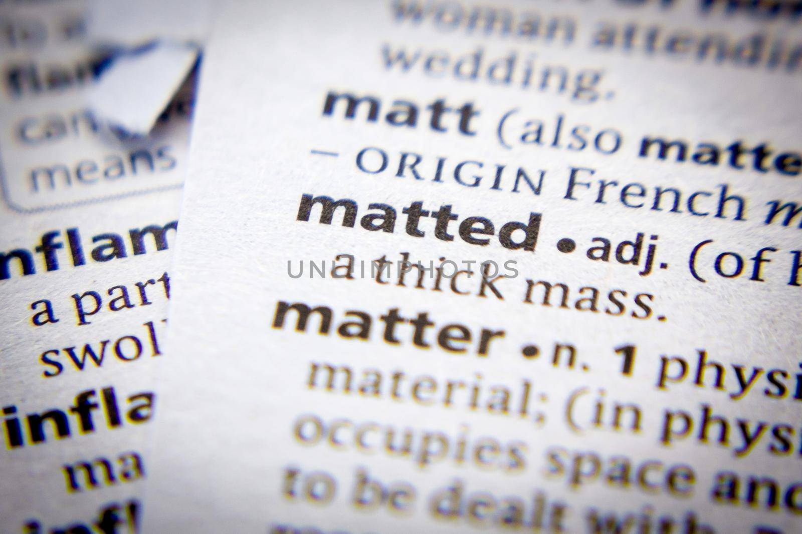 Word or phrase Matted in a dictionary