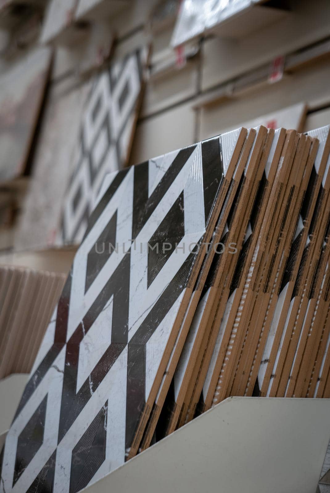 Ceramic tiles for wall decoration in a construction shop