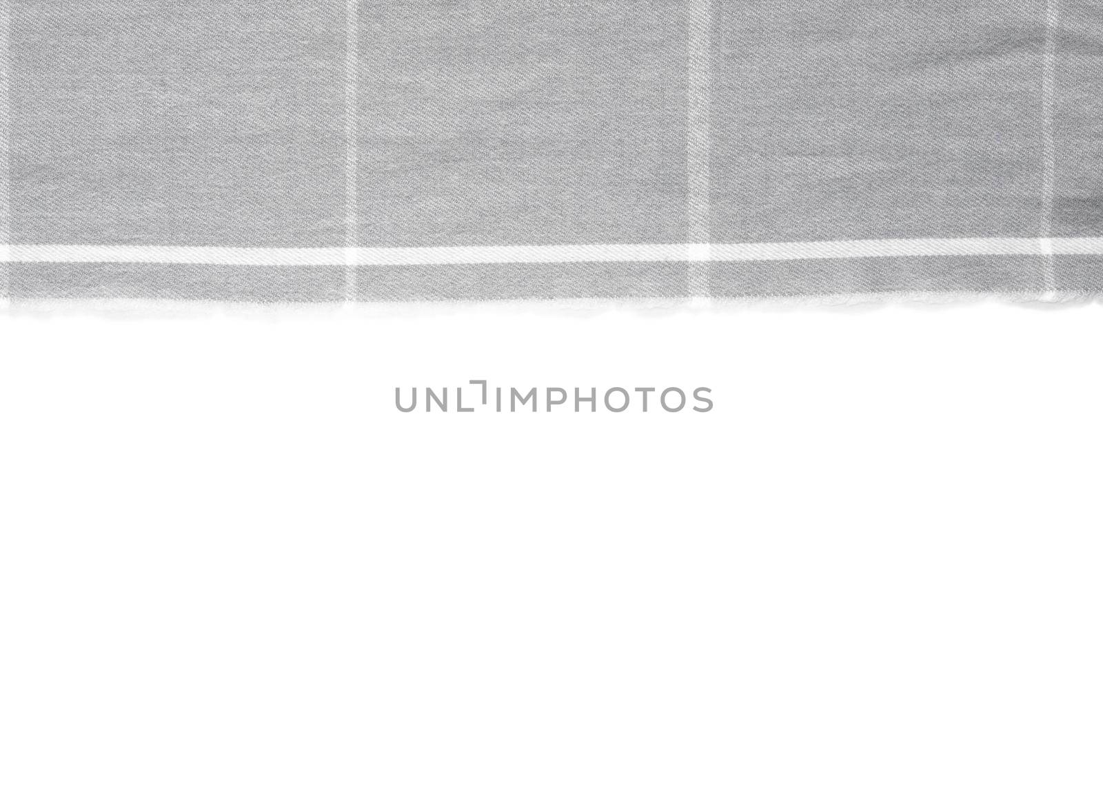 A piece of gray checked fabric is isolated on a white background with an area for text. by lunarts