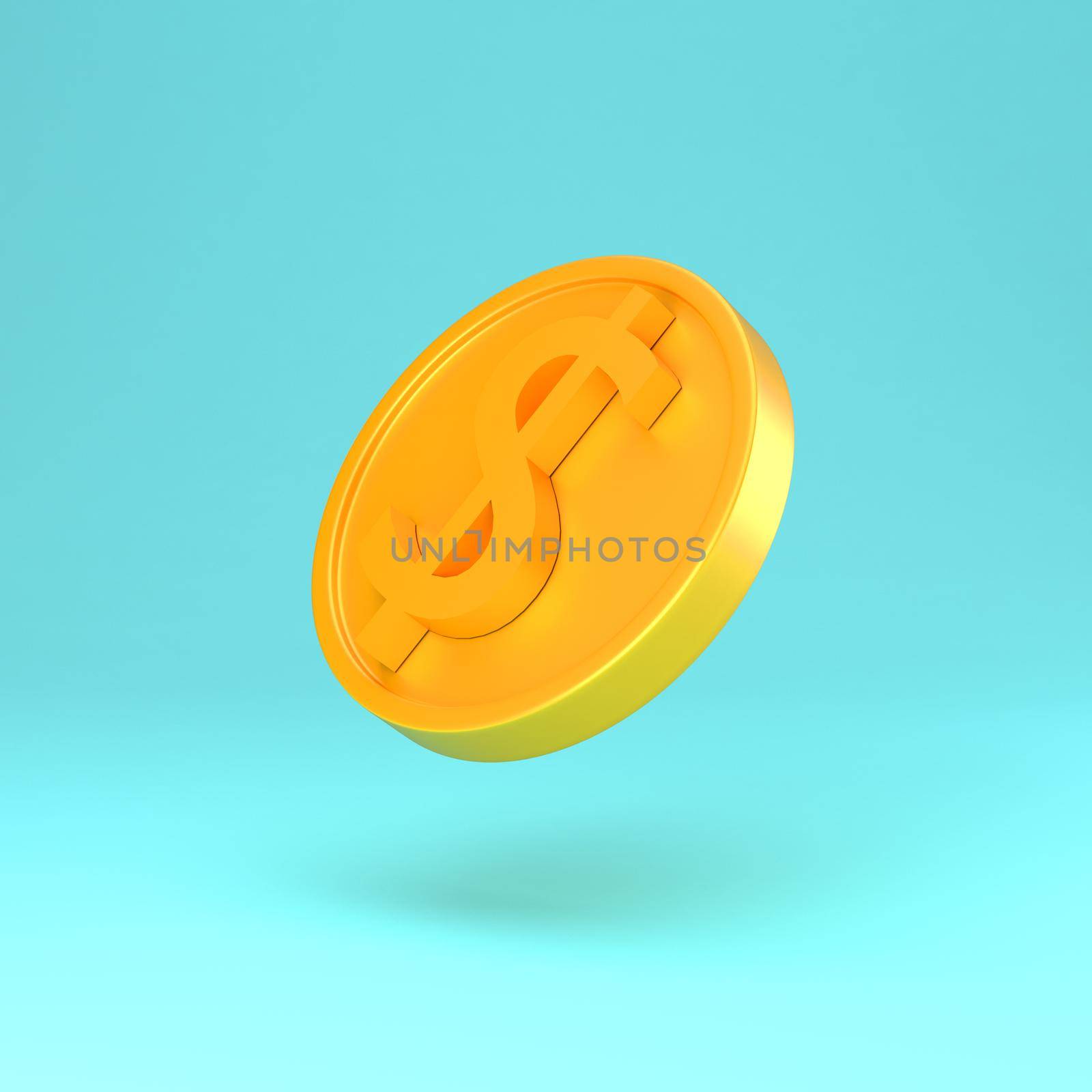 Golden coin with dollar sign minimal cartoon 3d render illustration