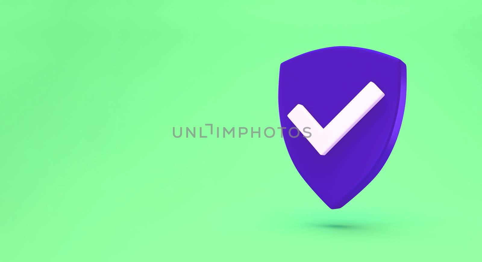 Protection shield minimal concept. Security check Icon. Tick mark approved icon. Minimalism concept. 3d illustration 3D render by lunarts