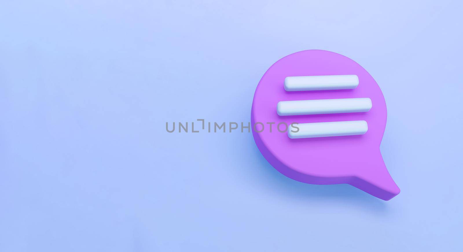 3d purple Speech bubble chat icon isolated on blue background. Message creative concept with copy space for text. Communication or comment chat symbol. Minimalism concept. 3d illustration render