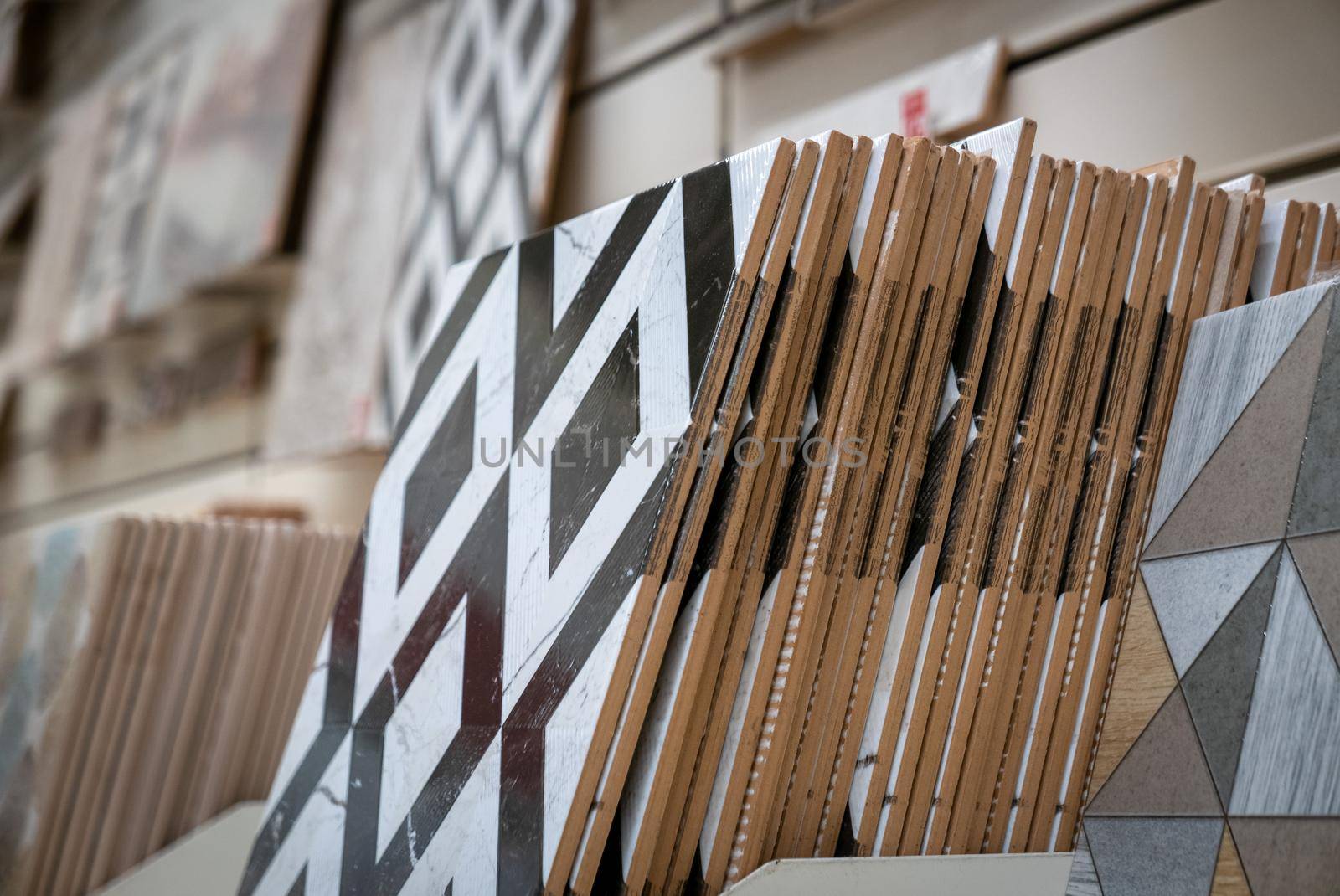 Ceramic tiles for wall decoration in a construction shop