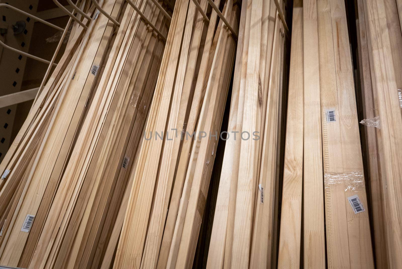 Hip of wooden planks in a construction shop