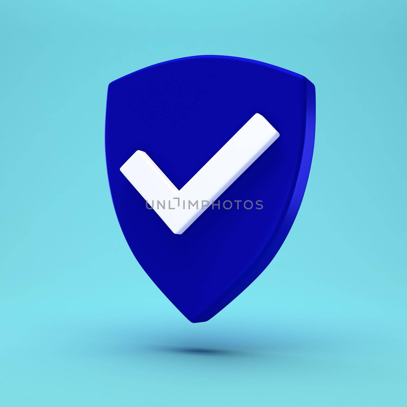 Protection shield minimal concept. Security check Icon. Tick mark approved icon. Minimalism concept. 3d illustration 3D render