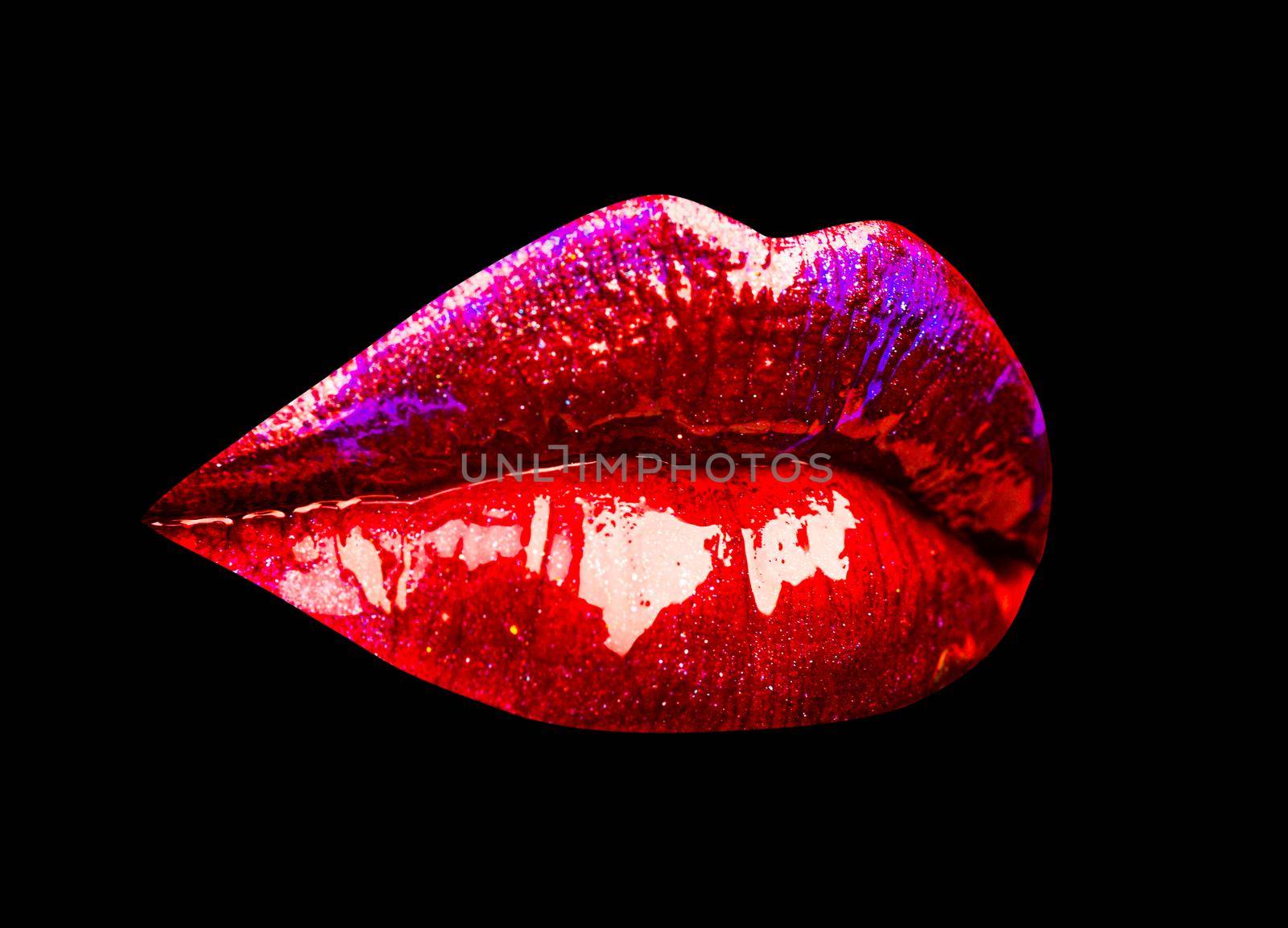 Sexy lips, sensual plump lip, woman mouth on black. by Tverdokhlib