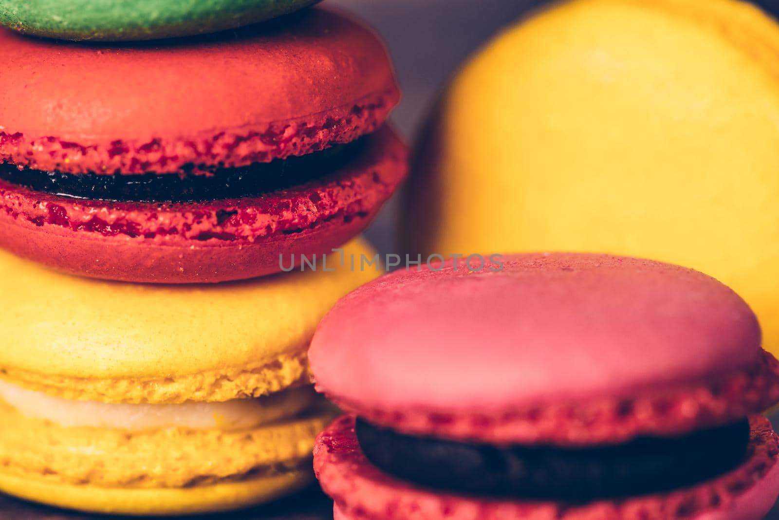 Colorful macaroons dessert, close-up.