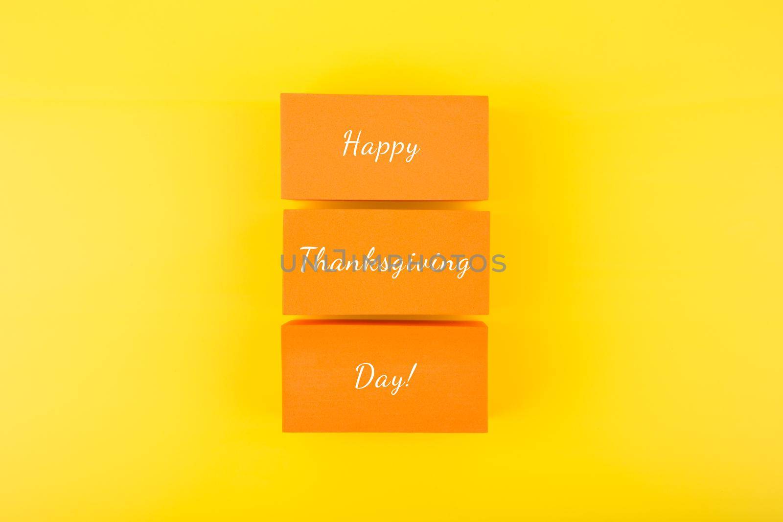 Colorful Happy Thanksgiving day minimal concept in red and orange colors. Template for greeting card or poster