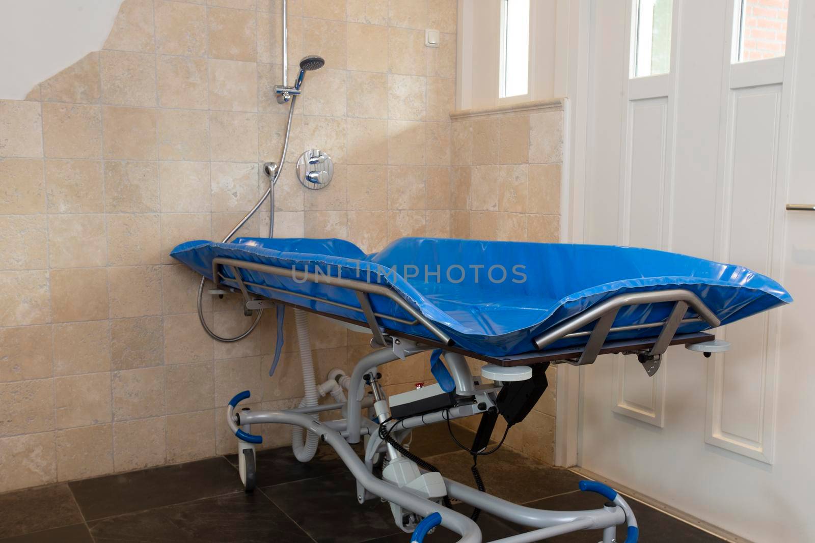 Medical shower, bath equipment for Handicapped and disabled, disabled shower trolley mobile bed close up