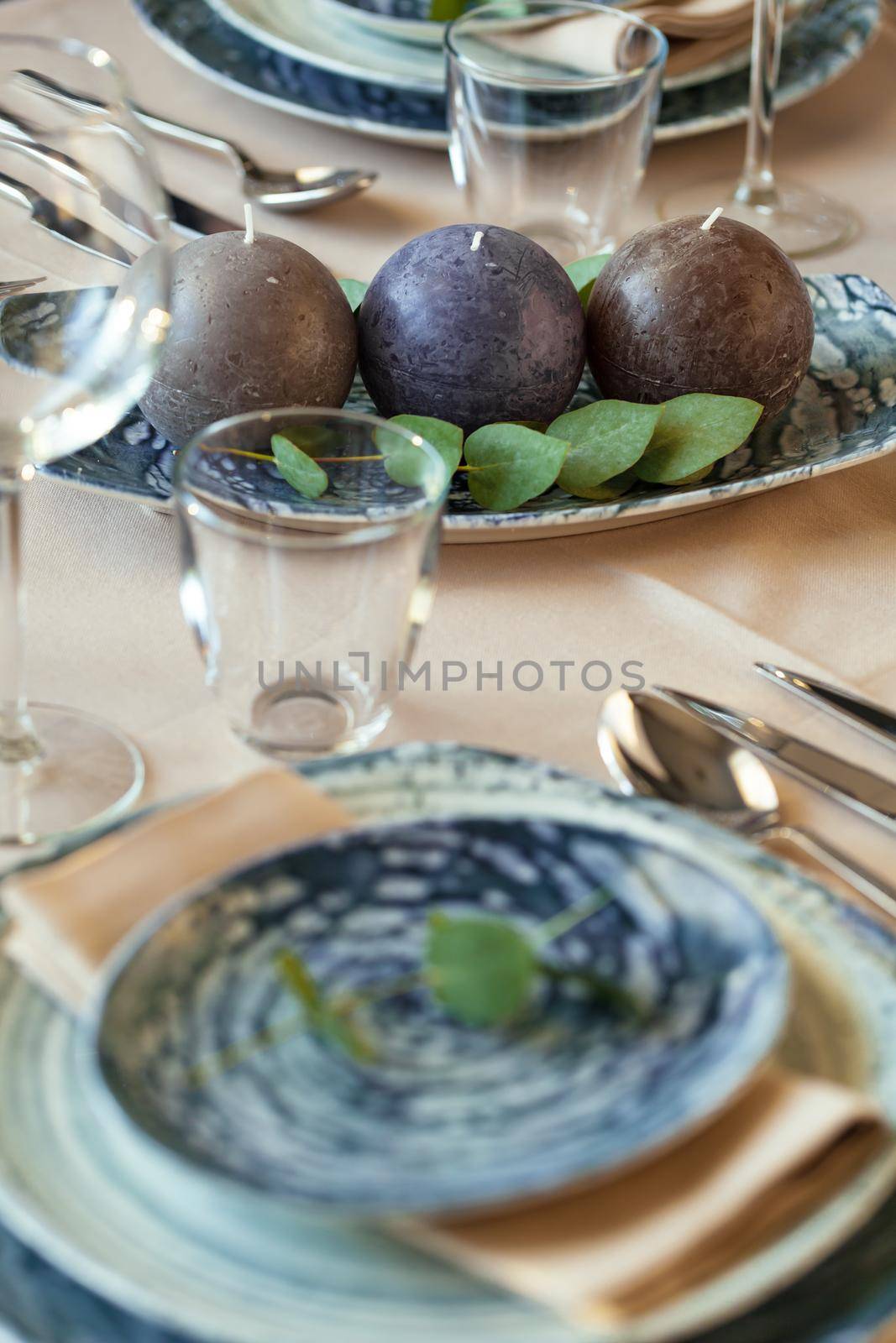 Luxury table setting for event in a restaurant. Close up.