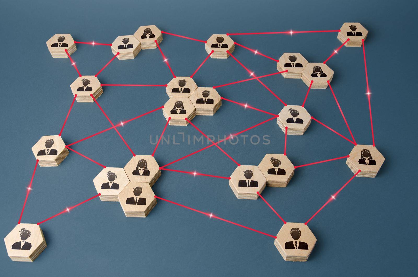 Connected people. Interactions between employees and working groups. Networking communication. Decentralized hierarchical system of company. Partnerships, business connections. Organization concept by iLixe48