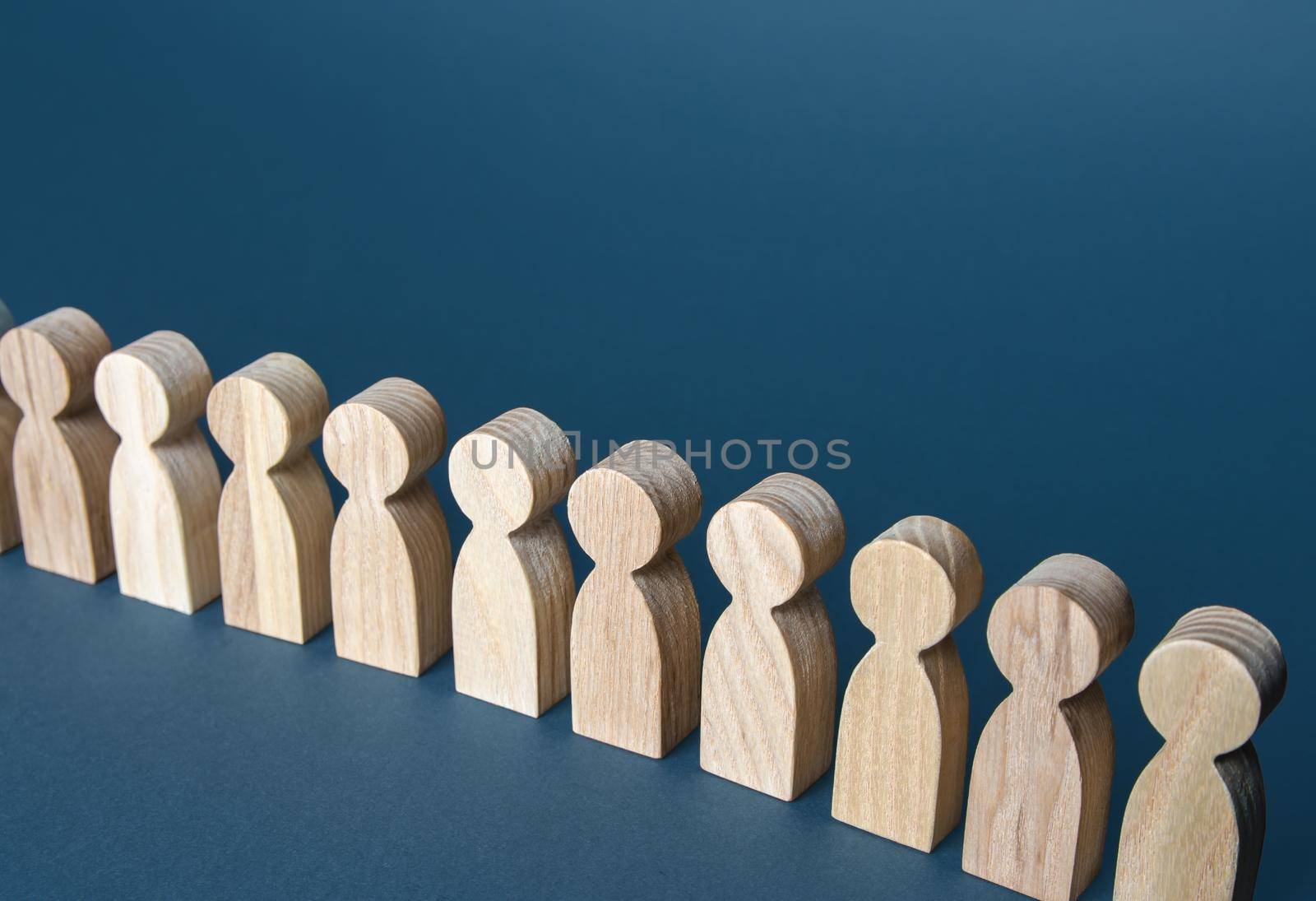 Figures of people in a row. Society, demography. Selection concept, choice. Search for new employees workers, hiring for work. Group, crowd. Discipline and order. Recruiting human resources. Staffing