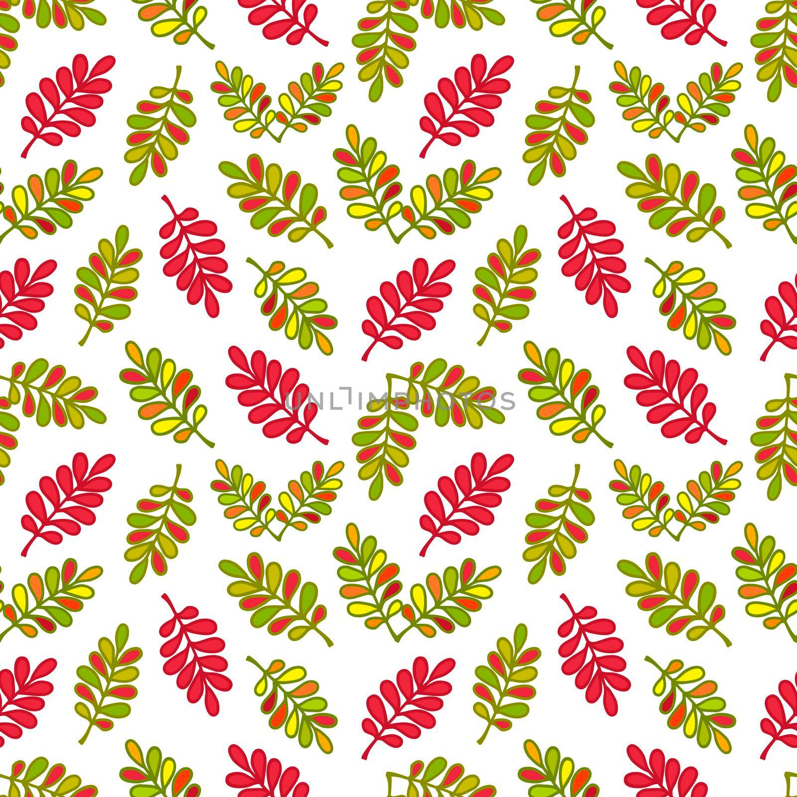 Seamless pattern with stylized abstract leaves of mountain ash or acacia for wrapping paper, wallpaper, textiles, web page background and more. illustration. by Marin4ik