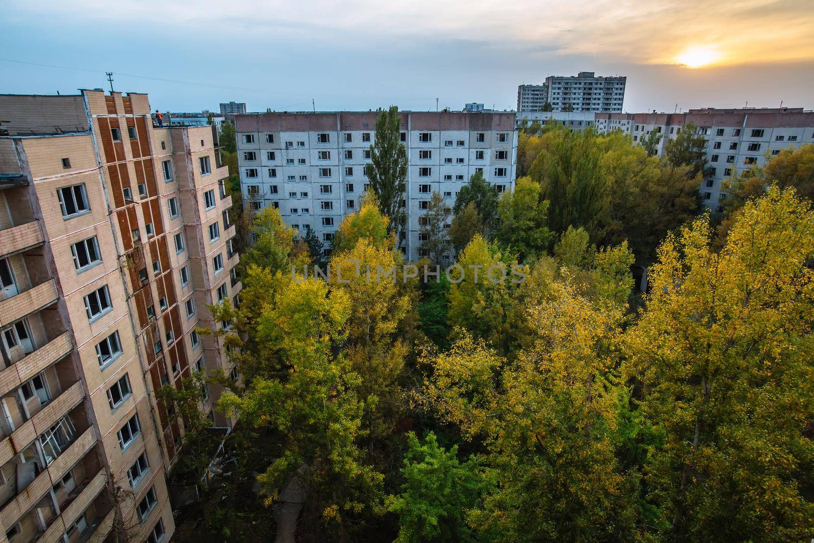 Abandoned buildings of ghost town Pripyat Chornobyl Zone, radiation, nuclear catastrofe