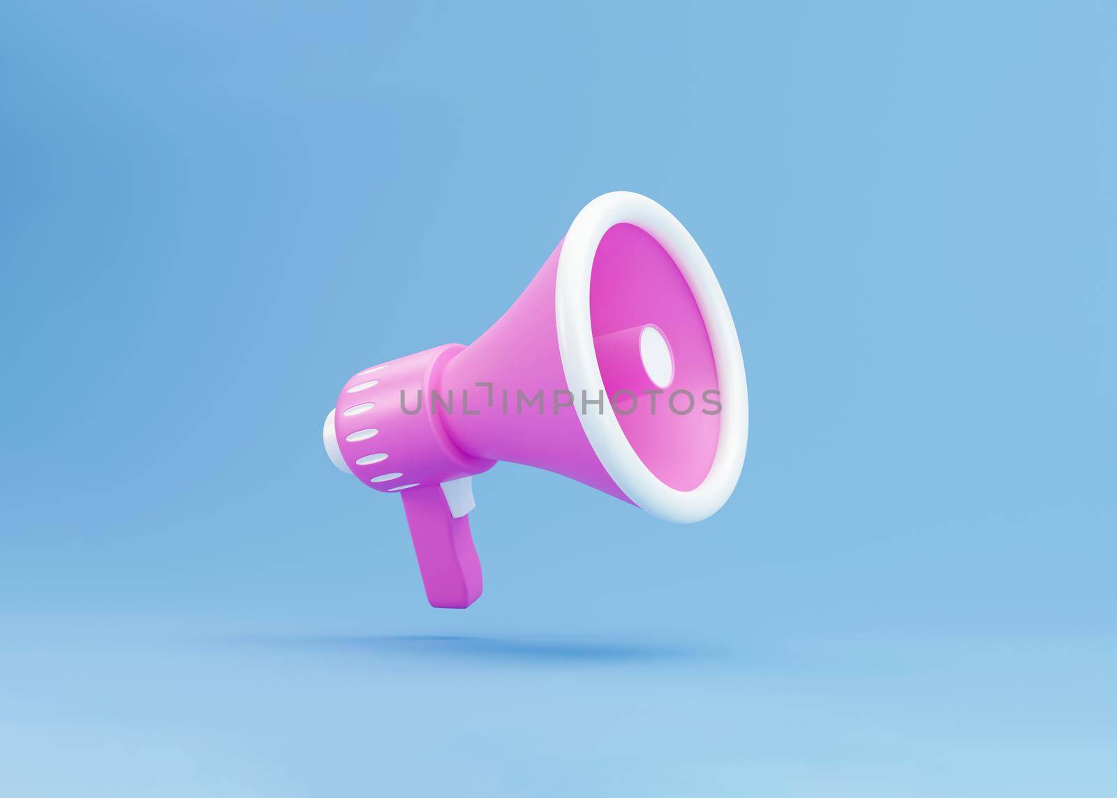 realistic 3d megaphone, loudspeaker minimal concept. Megaphone on blue background. 3d render illustration