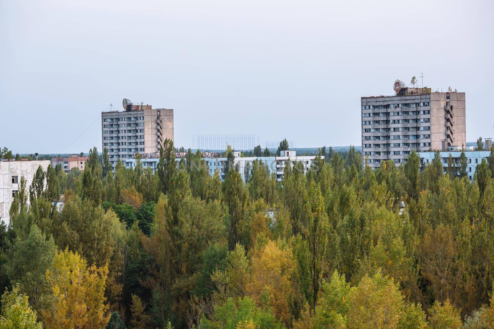 Abandoned buildings of ghost town Pripyat Chornobyl Zone, radiation, nuclear catastrofe