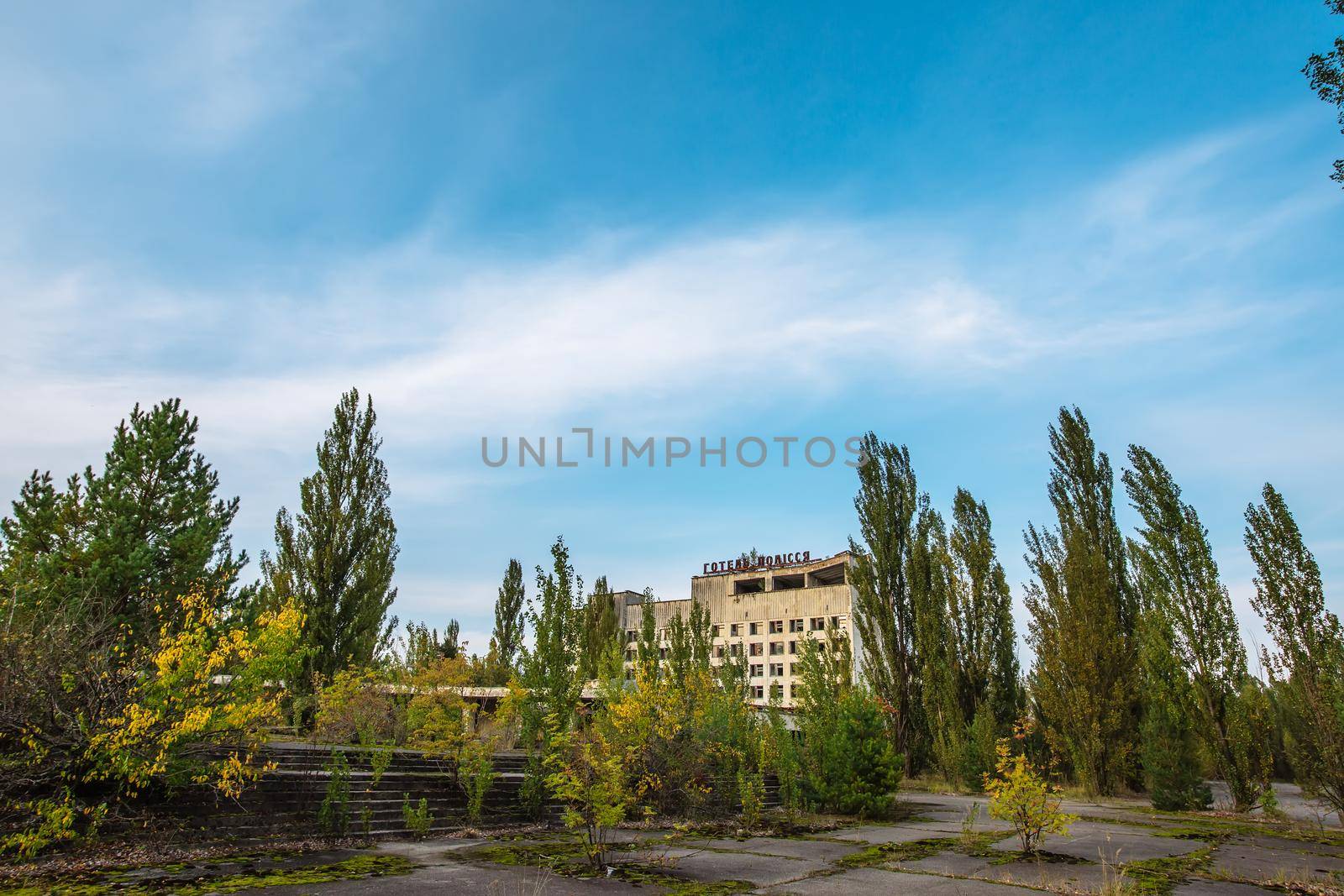 Abandoned buildings of ghost town Pripyat Chornobyl Zone, radiation, nuclear catastrofe