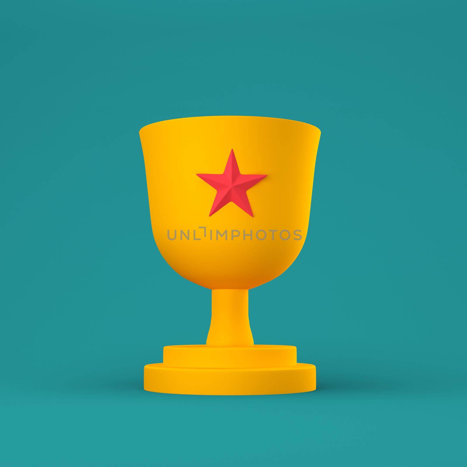 orange Trophy cup with red star on pastel background. minimal victory concept. 3d rendering by lunarts